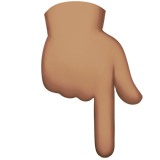 backhand index pointing down: medium skin tone — Apple