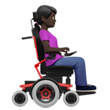 Woman in Motorized Wheelchair Facing Right: Dark Skin Tone, the design in this release