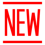 Wort „New“ in blauem Quadrat as rendered by au by KDDI
