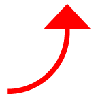 right arrow curving up as rendered by au by KDDI