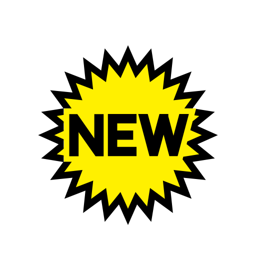 Wort „New“ in blauem Quadrat as rendered by Catrinity