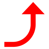 right arrow curving up as rendered by DoCoMo
