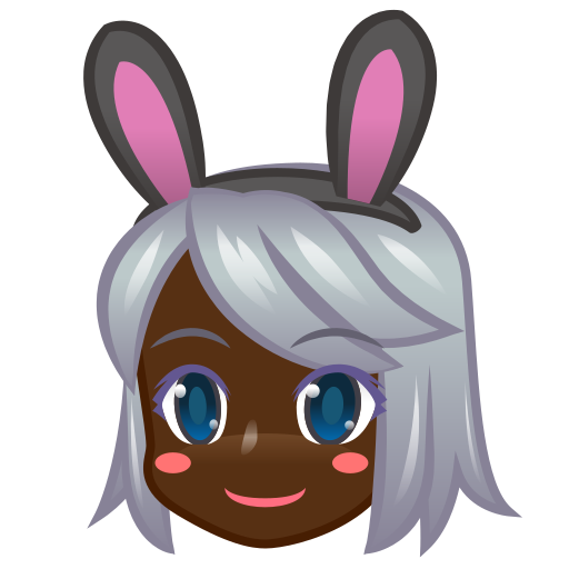 people with bunny ears: dark skin tone as rendered by emojidex