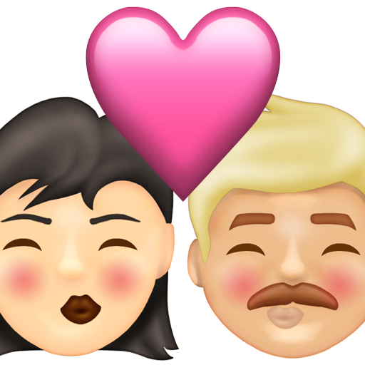 Kiss: Woman, Man, Light Skin Tone, Medium-Light Skin Tone, the design in this release