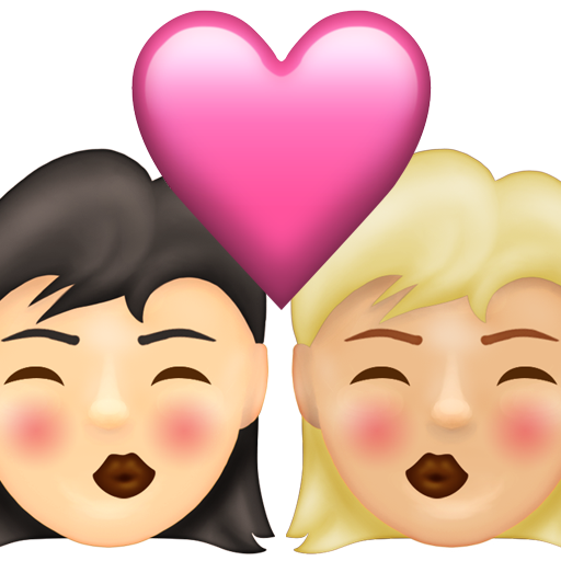 Kiss: Woman, Woman, Light Skin Tone, Medium-Light Skin Tone, the design in this release