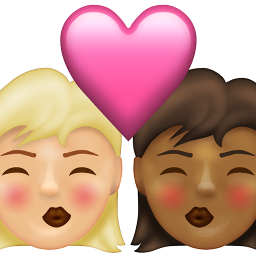Kiss: Woman, Woman, Medium-Light Skin Tone, Medium-Dark Skin Tone, the design in this release