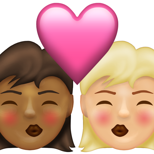 Kiss: Woman, Woman, Medium-Dark Skin Tone, Medium-Light Skin Tone, the design in this release
