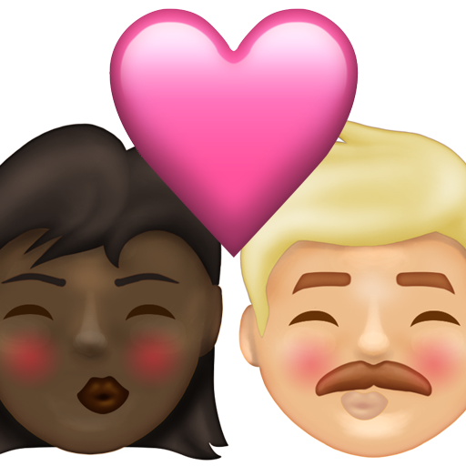 Kiss: Woman, Man, Dark Skin Tone, Medium-Light Skin Tone, the design in this release