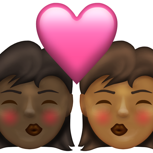Kiss: Woman, Woman, Dark Skin Tone, Medium-Dark Skin Tone, the design in this release