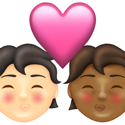 Kiss: Person, Person, Light Skin Tone, Medium-Dark Skin Tone, the design in this release