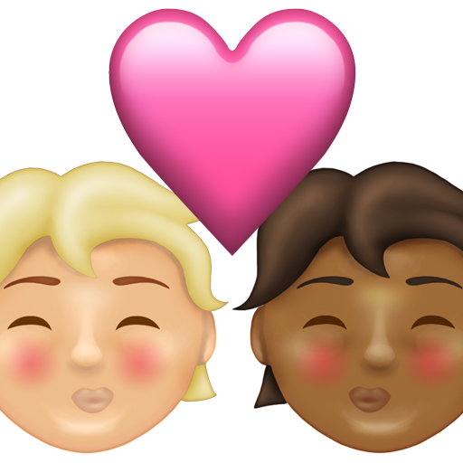 Kiss: Person, Person, Medium-Light Skin Tone, Medium-Dark Skin Tone, the design in this release