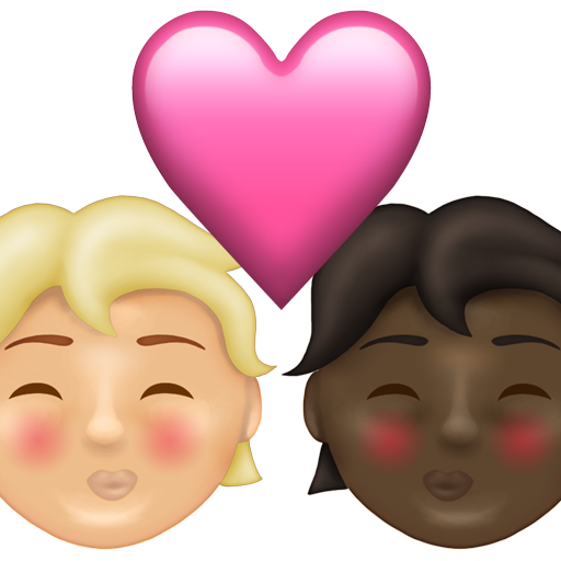Kiss: Person, Person, Medium-Light Skin Tone, Dark Skin Tone, the design in this release