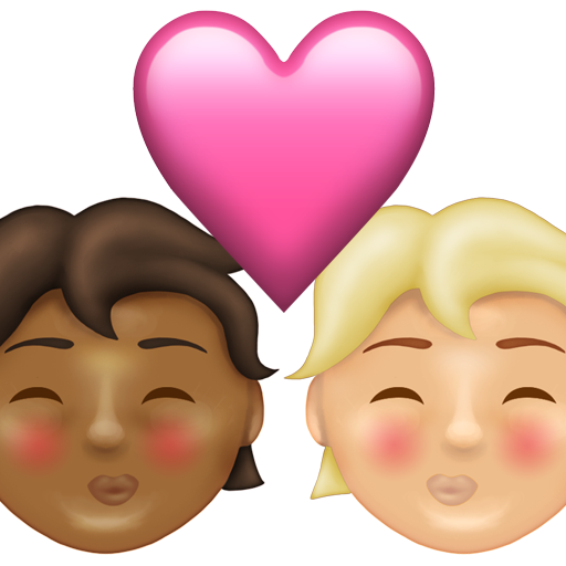 Kiss: Person, Person, Medium-Dark Skin Tone, Medium-Light Skin Tone, the design in this release