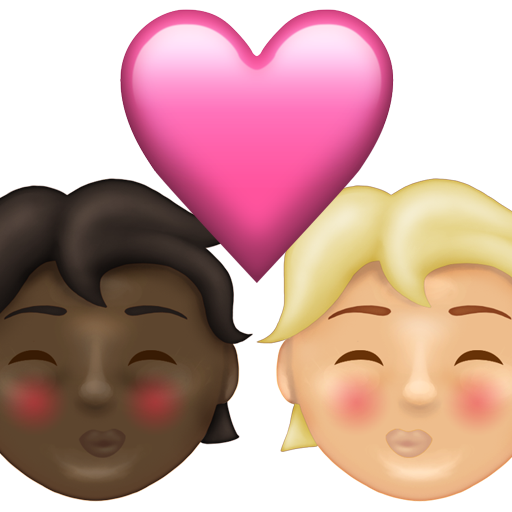 Kiss: Person, Person, Dark Skin Tone, Medium-Light Skin Tone, the design in this release