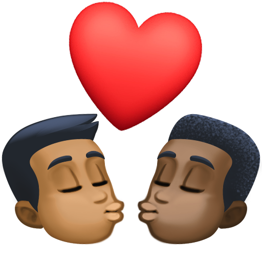 Kiss: Man, Man, Medium-Dark Skin Tone, Dark Skin Tone, the design in this release