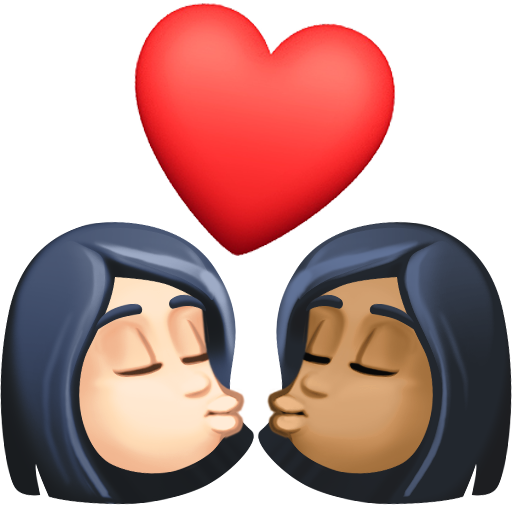 Kiss: Woman, Woman, Light Skin Tone, Medium-Dark Skin Tone, the design in this release
