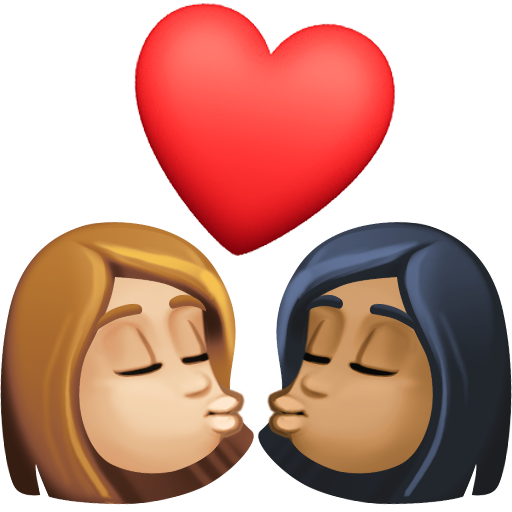 Kiss: Woman, Woman, Medium-Light Skin Tone, Medium-Dark Skin Tone, the design in this release