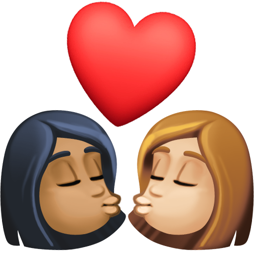 Kiss: Woman, Woman, Medium-Dark Skin Tone, Medium-Light Skin Tone, the design in this release