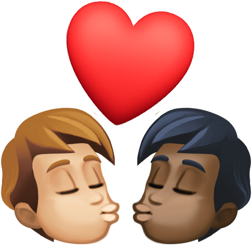 Kiss: Person, Person, Medium-Light Skin Tone, Dark Skin Tone, the design in this release