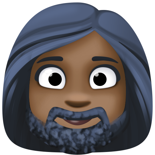 Woman: Dark Skin Tone, Beard, the design in this release