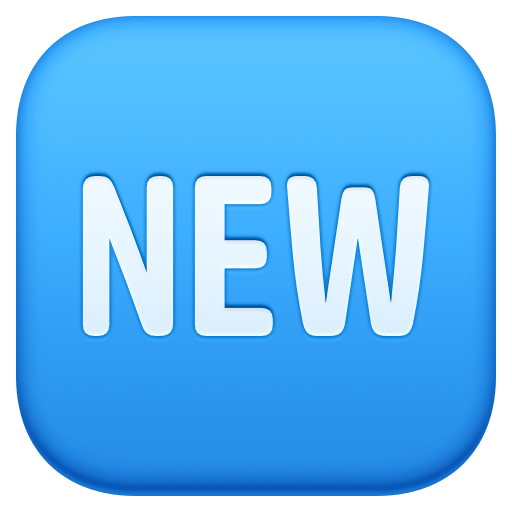 Wort „New“ in blauem Quadrat as rendered by Facebook