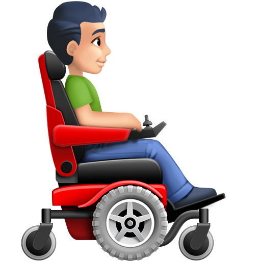 Man in Motorized Wheelchair Facing Right: Light Skin Tone, the design in this release