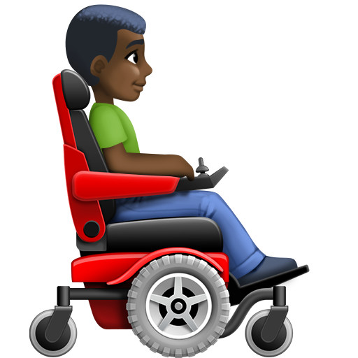 Man in Motorized Wheelchair Facing Right: Dark Skin Tone, the design in this release