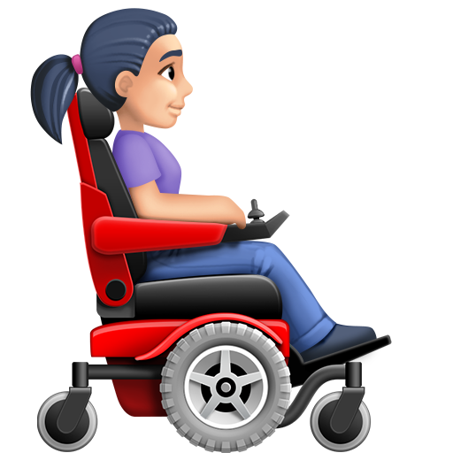 Woman in Motorized Wheelchair Facing Right: Light Skin Tone, the design in this release