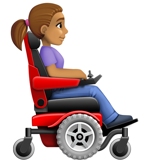 Woman in Motorized Wheelchair Facing Right: Medium Skin Tone, the design in this release