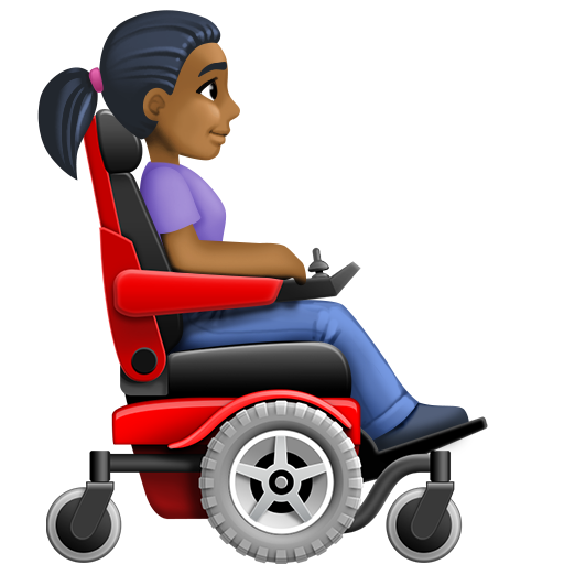 Woman in Motorized Wheelchair Facing Right: Medium-Dark Skin Tone, the design in this release