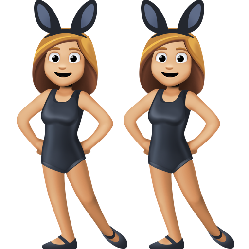women with bunny ears: medium-light skin tone as rendered by Facebook
