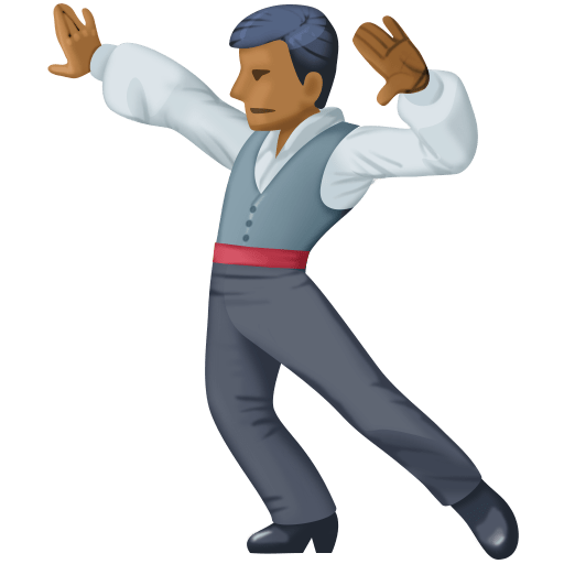 man dancing: medium-dark skin tone as rendered by Facebook