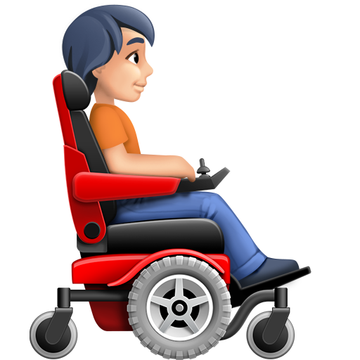 Person in Motorized Wheelchair Facing Right: Light Skin Tone, the design in this release