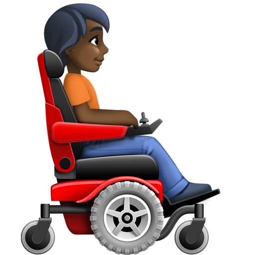 Person in Motorized Wheelchair Facing Right: Dark Skin Tone, the design in this release