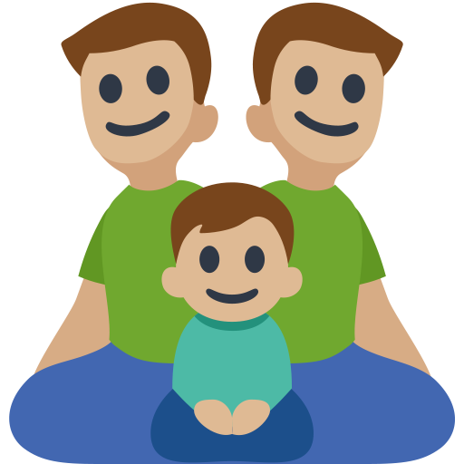Family - Man: Medium-Light Skin Tone, Man: Medium-Light Skin Tone, Boy: Medium-Light Skin Tone, the design in this release