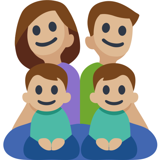 Family - Man: Medium-Light Skin Tone, Woman: Medium-Light Skin Tone, Boy: Medium-Light Skin Tone, Boy: Medium-Light Skin Tone, the design in this release
