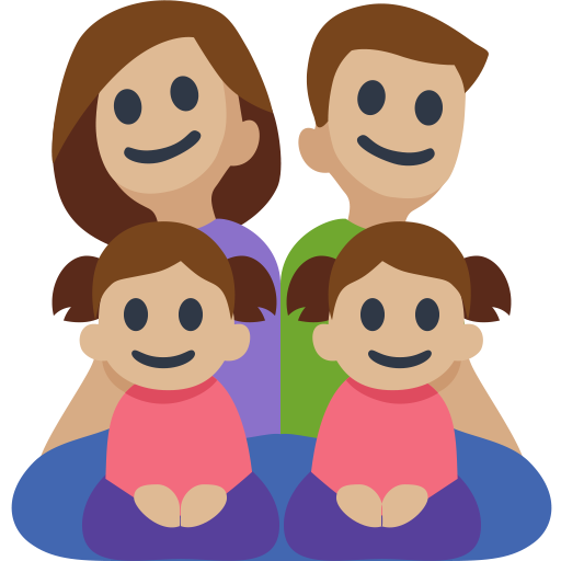 Family - Man: Medium-Light Skin Tone, Woman: Medium-Light Skin Tone, Girl: Medium-Light Skin Tone, Girl: Medium-Light Skin Tone, the design in this release