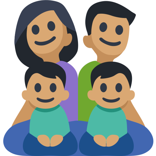 Family - Man: Medium Skin Tone, Woman: Medium Skin Tone, Boy: Medium Skin Tone, Boy: Medium Skin Tone, the design in this release