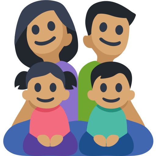 Family - Man: Medium Skin Tone, Woman: Medium Skin Tone, Girl: Medium Skin Tone, Boy: Medium Skin Tone, the design in this release