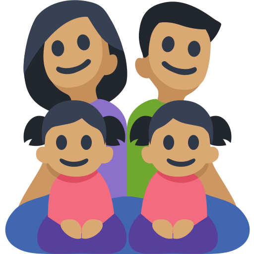 Family - Man: Medium Skin Tone, Woman: Medium Skin Tone, Girl: Medium Skin Tone, Girl: Medium Skin Tone, the design in this release