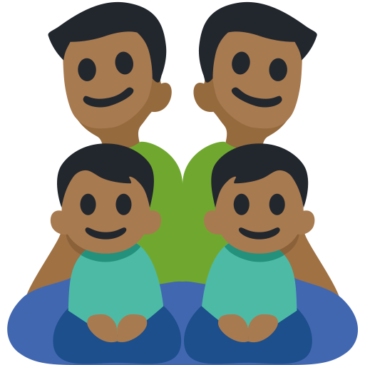 Family - Man: Medium-Dark Skin Tone, Man: Medium-Dark Skin Tone, Boy: Medium-Dark Skin Tone, Boy: Medium-Dark Skin Tone, the design in this release
