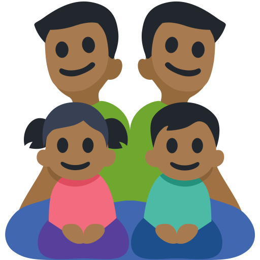 Family - Man: Medium-Dark Skin Tone, Man: Medium-Dark Skin Tone, Girl: Medium-Dark Skin Tone, Boy: Medium-Dark Skin Tone, the design in this release
