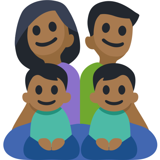 Family - Man: Medium-Dark Skin Tone, Woman: Medium-Dark Skin Tone, Boy: Medium-Dark Skin Tone, Boy: Medium-Dark Skin Tone, the design in this release