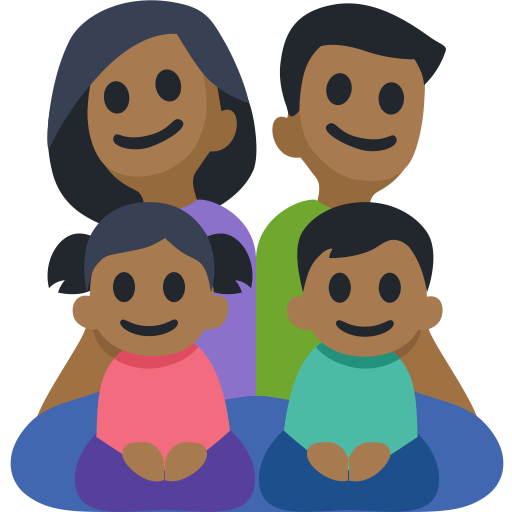 Family - Man: Medium-Dark Skin Tone, Woman: Medium-Dark Skin Tone, Girl: Medium-Dark Skin Tone, Boy: Medium-Dark Skin Tone, the design in this release