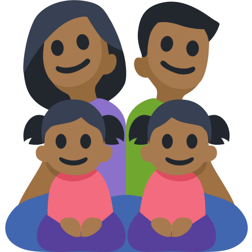 Family - Man: Medium-Dark Skin Tone, Woman: Medium-Dark Skin Tone, Girl: Medium-Dark Skin Tone, Girl: Medium-Dark Skin Tone, the design in this release
