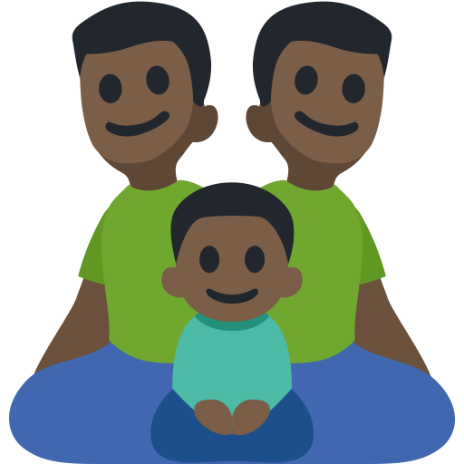Family - Man: Dark Skin Tone, Man: Dark Skin Tone, Boy: Dark Skin Tone, the design in this release