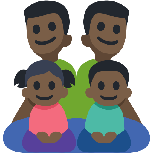 Family - Man: Dark Skin Tone, Man: Dark Skin Tone, Girl: Dark Skin Tone, Boy: Dark Skin Tone, the design in this release