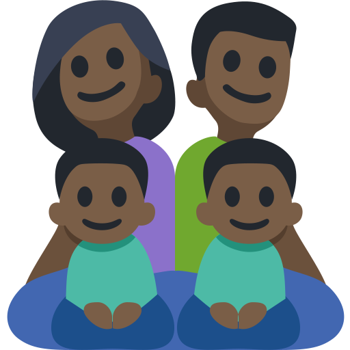 Family - Man: Dark Skin Tone, Woman: Dark Skin Tone, Boy: Dark Skin Tone, Boy: Dark Skin Tone, the design in this release