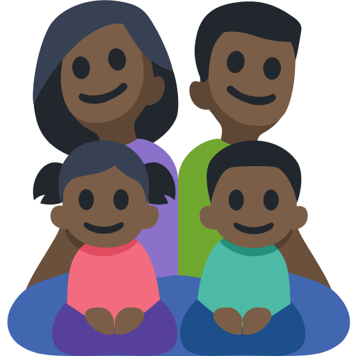 Family - Man: Dark Skin Tone, Woman: Dark Skin Tone, Girl: Dark Skin Tone, Boy: Dark Skin Tone, the design in this release