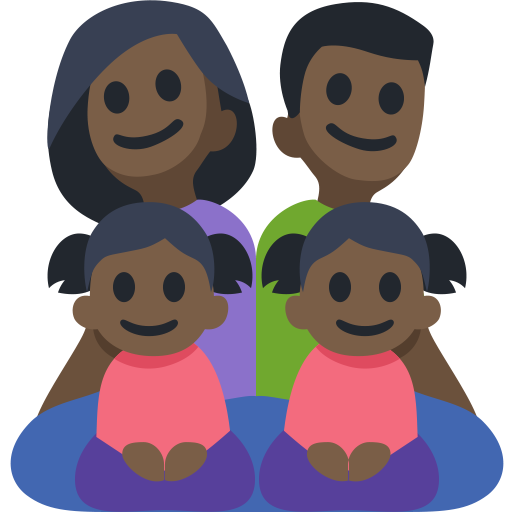 Family - Man: Dark Skin Tone, Woman: Dark Skin Tone, Girl: Dark Skin Tone, Girl: Dark Skin Tone, the design in this release